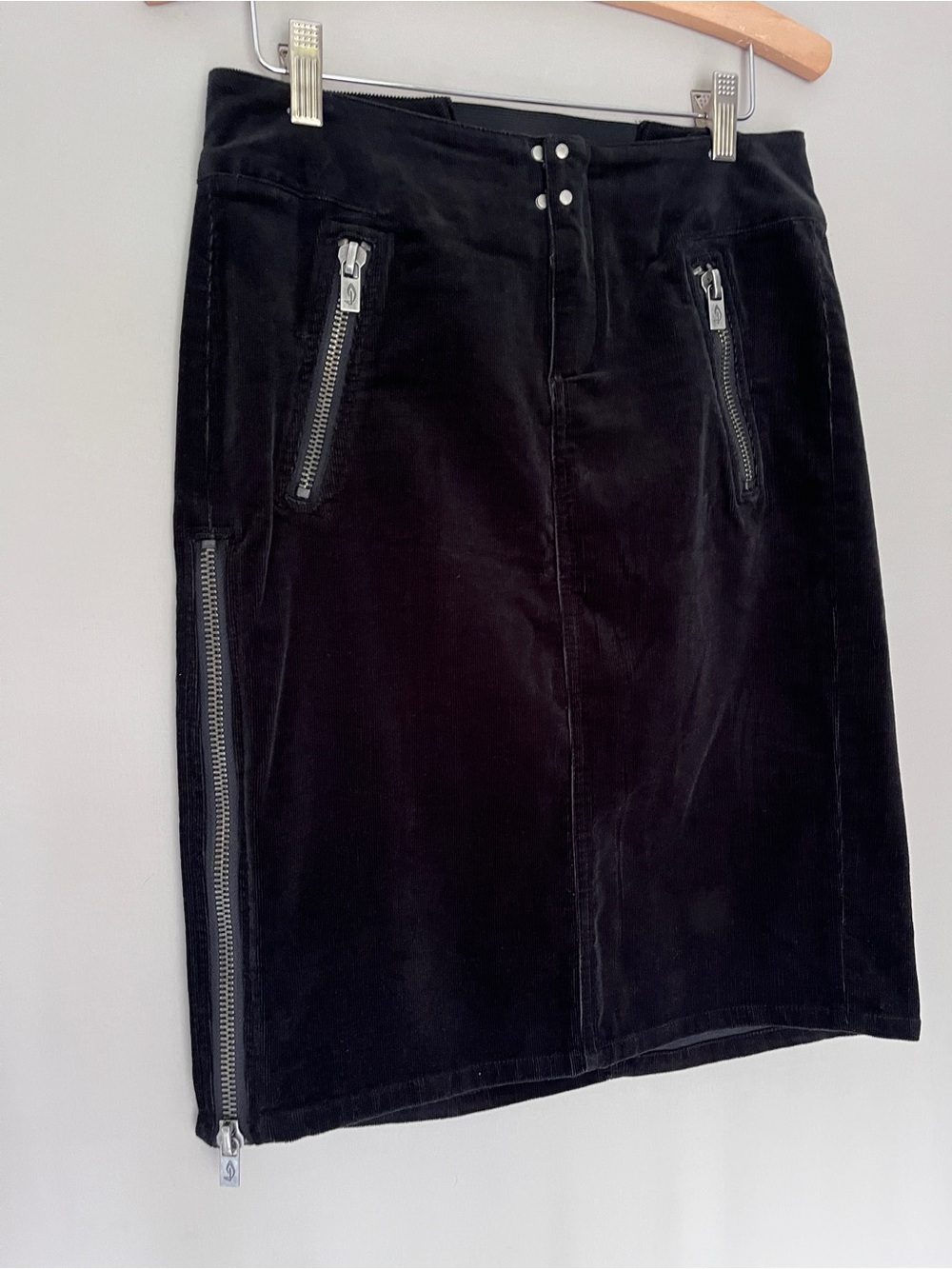 Diesel Black Corduroy Mini Skirt Y2K Zip Detail Stretch Cotton